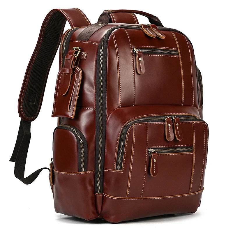 Vintage Crazy Horse Leather Backpack Men Travel Laptop School Bag - VacationGrabs