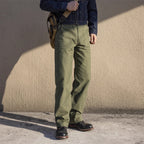 Red Tornado Army Fatigue Pants Cotton Sateen High Rise Casual Trousers Relaxed Fit