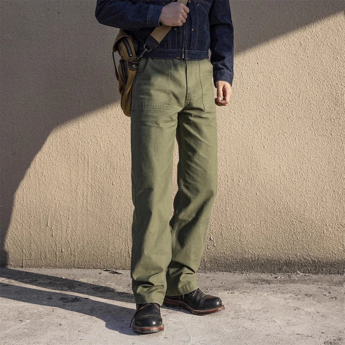 Red Tornado Army Fatigue Pants Cotton Sateen High Rise Casual Trousers Relaxed Fit