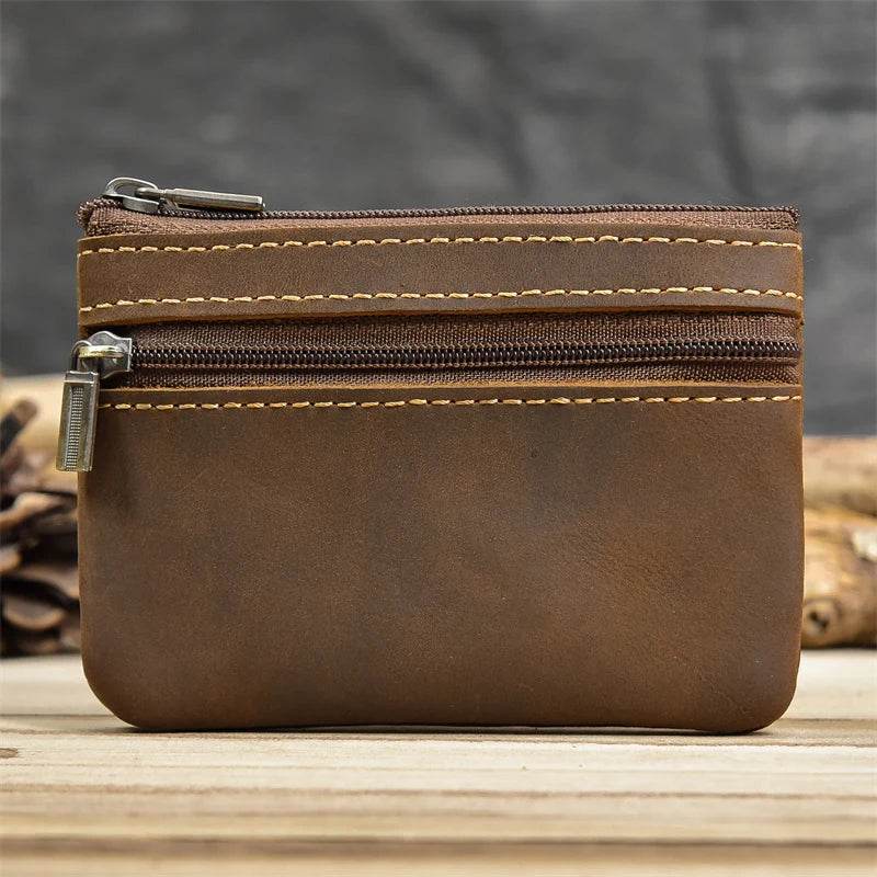 Mini Coin Purse Genuine Leather Real Cowhide Small Wallet with Key Ring - VacationGrabs