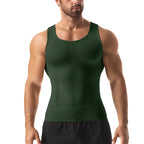 Man wearing a green tank top on a white background