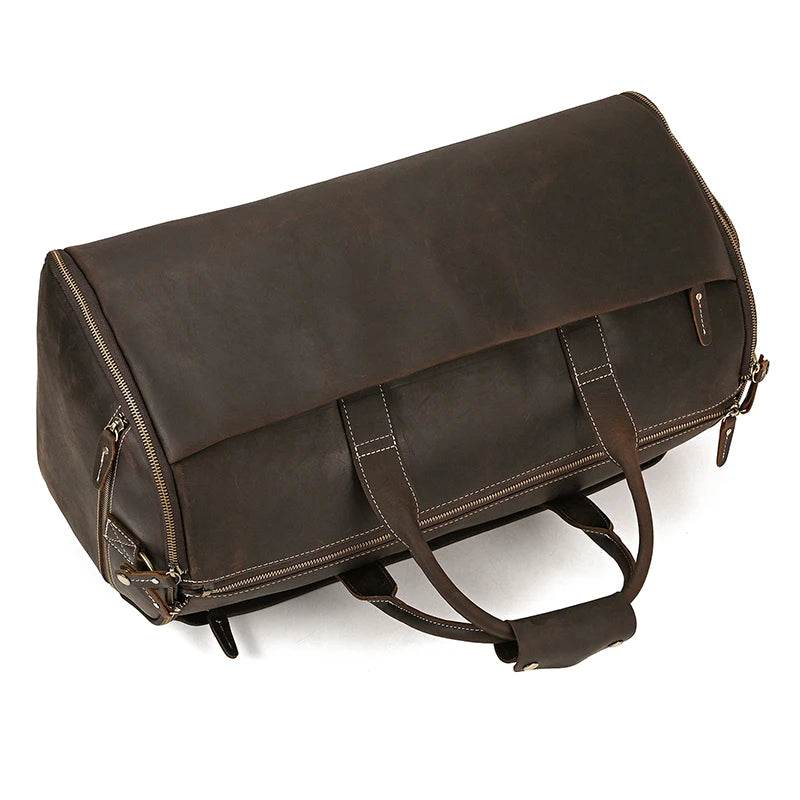 Crazy Horse Leather Travel Bag Suits and Shoes Folding Business Bag - VacationGrabs