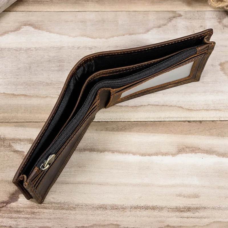 Vintage Men’s Leather Short Wallet Slim Bifold Coin Purse - VacationGrabs