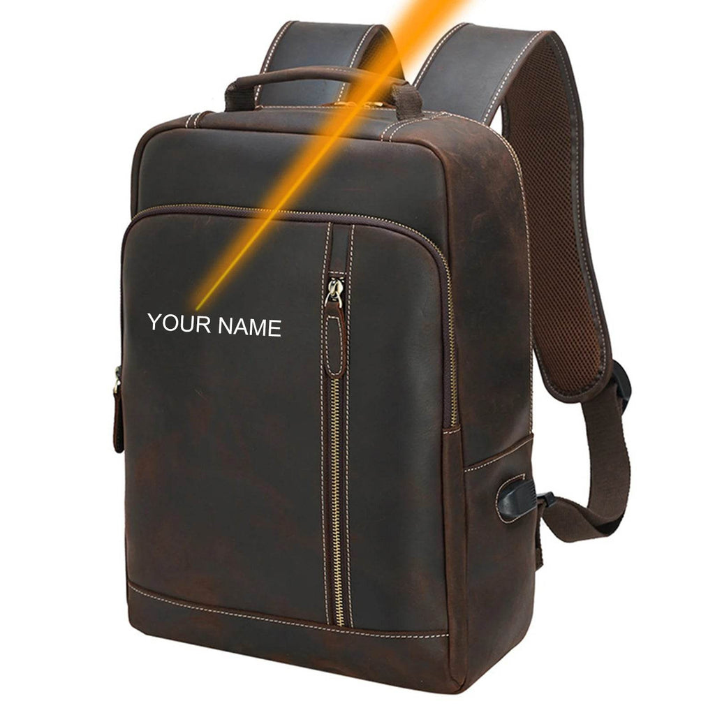 Crazy Horse Leather Laptop Backpack for Men Business School - VacationGrabs