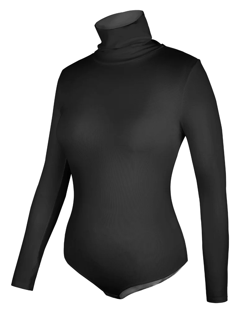 Women's High Collar Thermal Bodysuit, Long Sleeve Compression Top