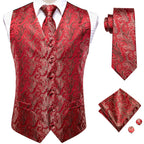 Red paisley necktie set from VacationGrabs, ideal for formal events with instructions on necktie how to tie