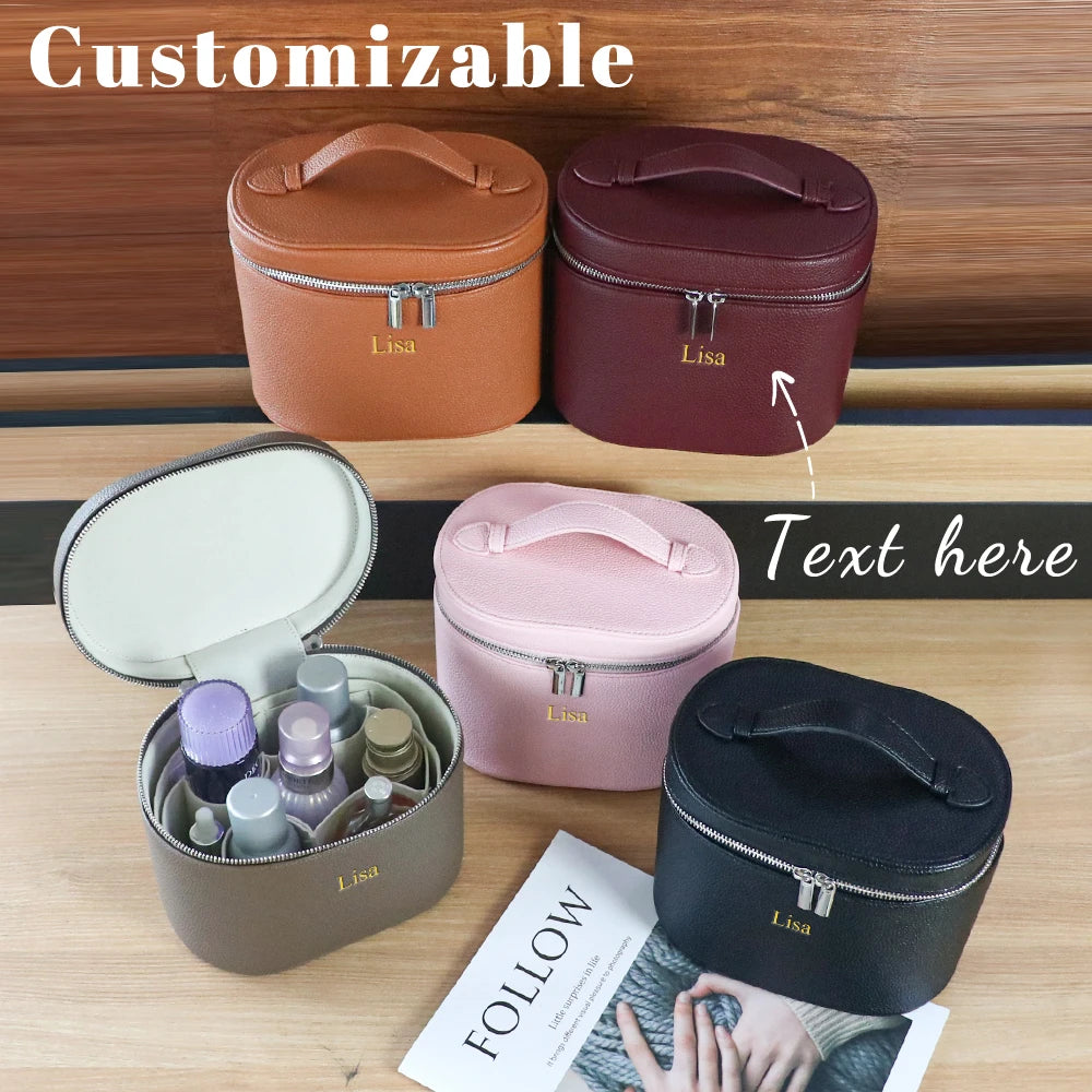 Personalized Travel Friendly Cosmetic Bag, Large-Capacity PU Leather