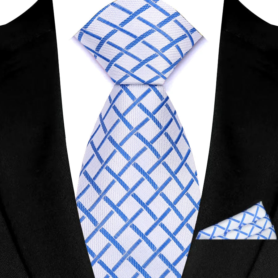 Men Tie Hankerchief Set Plaid & Checks 8CM Necktie Pocket Square Cravat for Male Wedding Party Business Gift Accessories