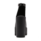 Platform Block High Heels Black Peep Toe Slingbacks - VacationGrabs