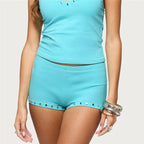 VacationGrabs Y2K Retro Rivet Stud Decor Low Waist Shorts Women Stretch Slim Bodycon Mini Hot Pants Casual Clubwear Booty Shorts