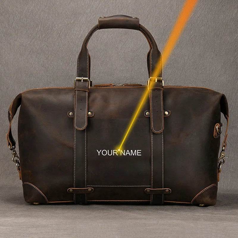 Business Leather Travel Bag Genuine Duffle for Airplane Luggage - VacationGrabs