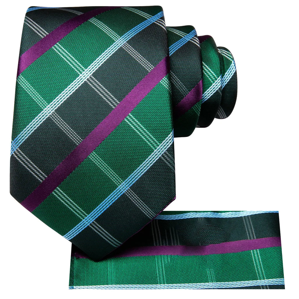 Green Crosshatch Plaid Tie and Handkerchief w/How to Fold