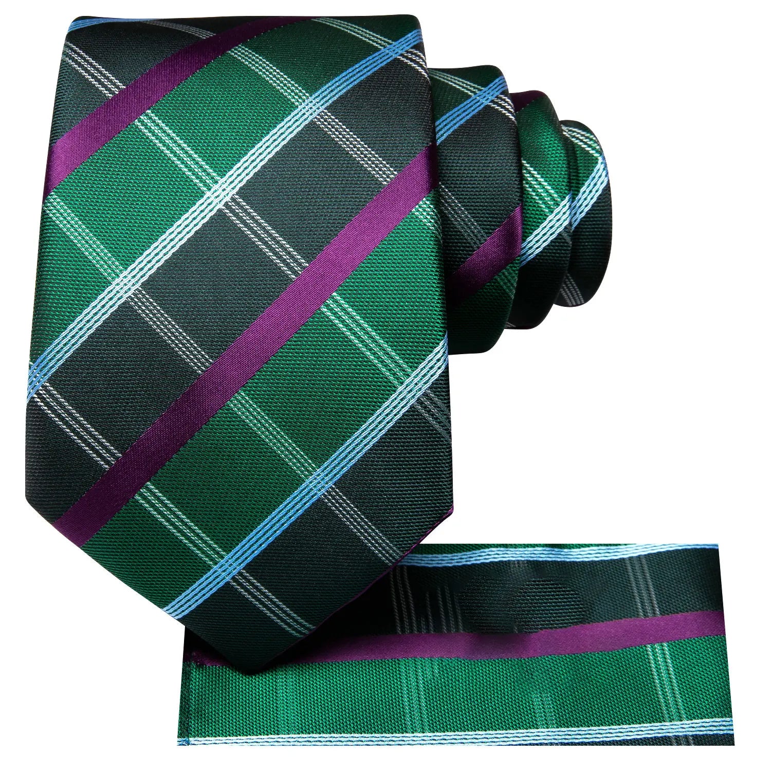 Green Crosshatch Plaid Tie and Handkerchief w/How to Fold