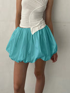 VacationGrabs Women Y2K Bubble Skirt Elastic Waist Pleated Ruffle Hem A Line Mini Skirt Girls Cute Short Puffy Balloon Skirt
