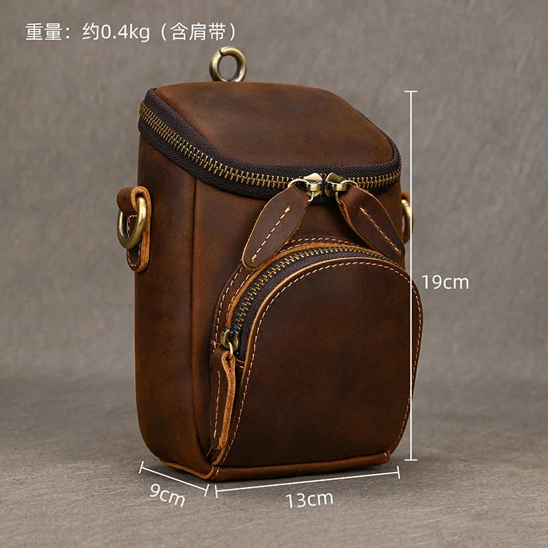 Crazy horse multi functional belt men's cowhide first layer Retro leather messenger small shoulder cowhide fanny pack
