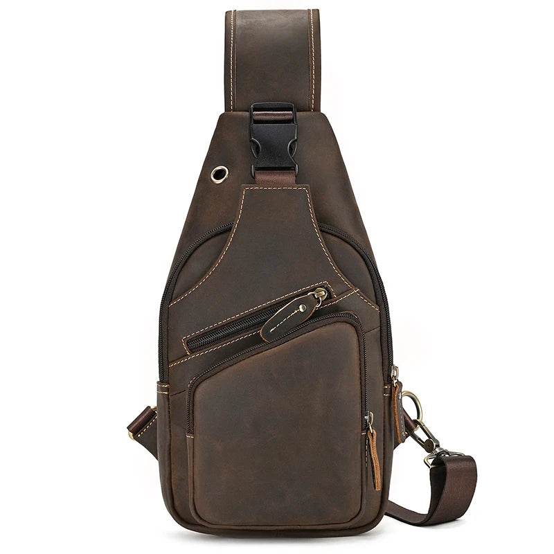 Fashion Men's Chest Bag Vintage Single Shoulder Crossbody Leather - VacationGrabs