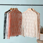 Floral Lace Layering Shirt Long Sleeve See Thru Mesh