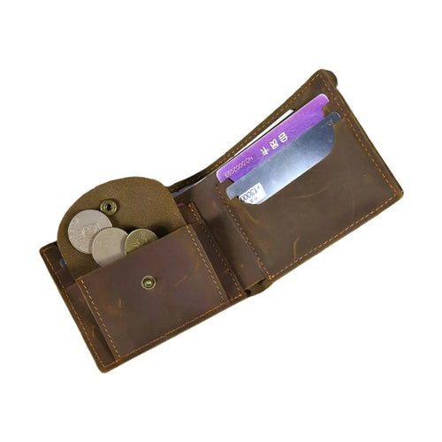 Crazy Horse Leather Short Wallet for Men Vintage Coin Card Holder - VacationGrabs