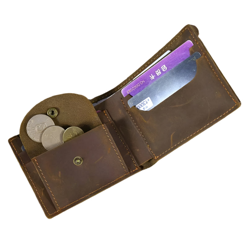 Crazy Horse Leather Short Wallet for Men Vintage Coin Card Holder - VacationGrabs