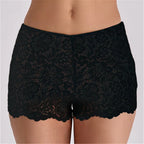 VacationGrabs Women Floral Lace High Waist Boyshort Panties Sheer Mesh Scallop Trim Anti-Exposure Underwear Casual Daily Lingerie