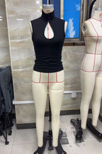 VacationGrabs Keyhole Cutout Tops for Women Y2K Mandarin Collar Shirt Sexy Fitted Hollow Out Tank Summer Fashion Going Out Tops