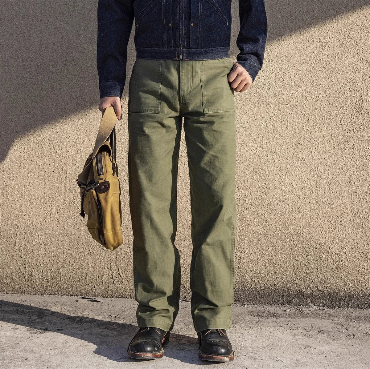 Red Tornado Army Fatigue Pants Cotton Sateen High Rise Casual Trousers Relaxed Fit
