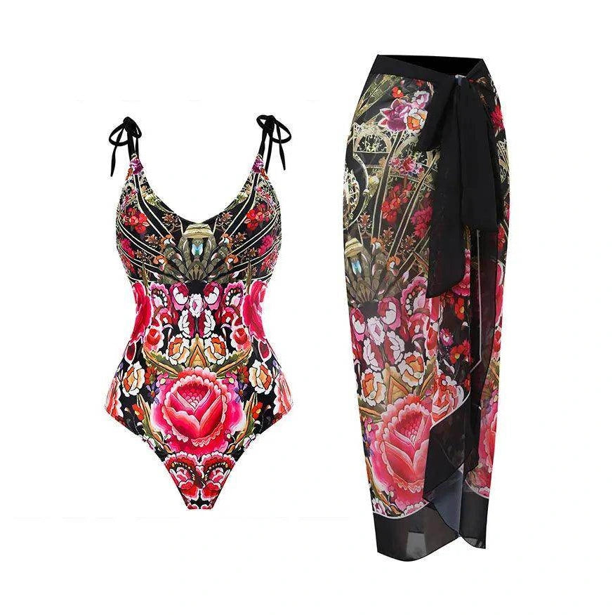 Bold Floral Womens Backless Bathing Suit - VacationGrabs