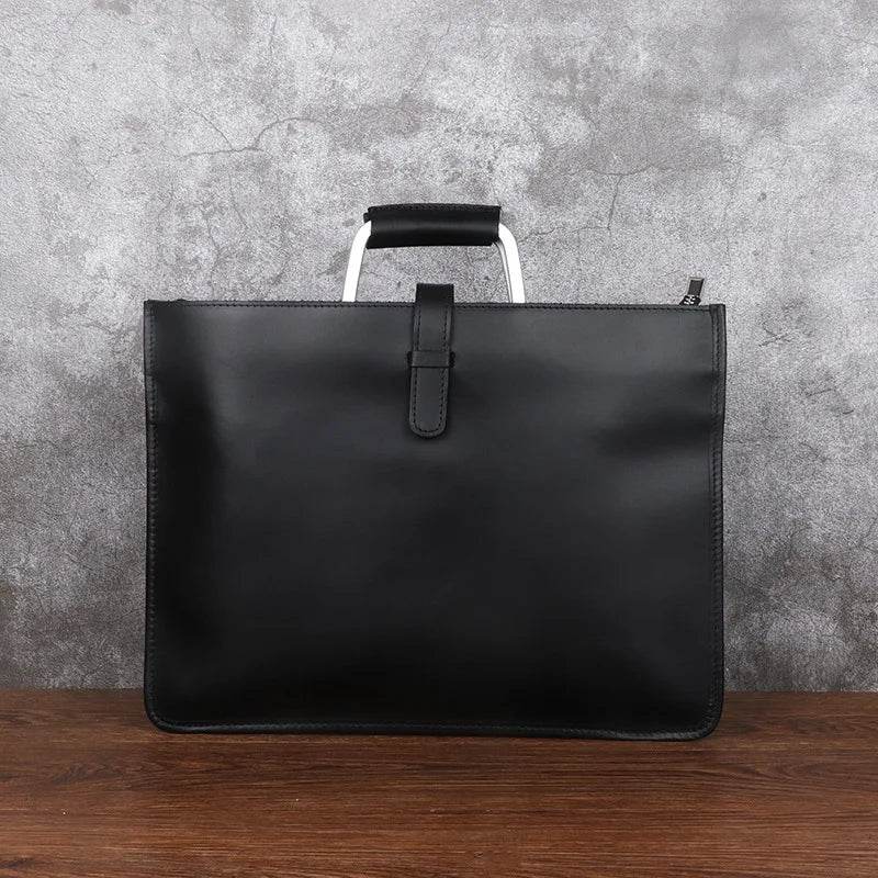 Vintage Style Men's Leather Briefcase Slim Working Tote Designer Bag - VacationGrabs
