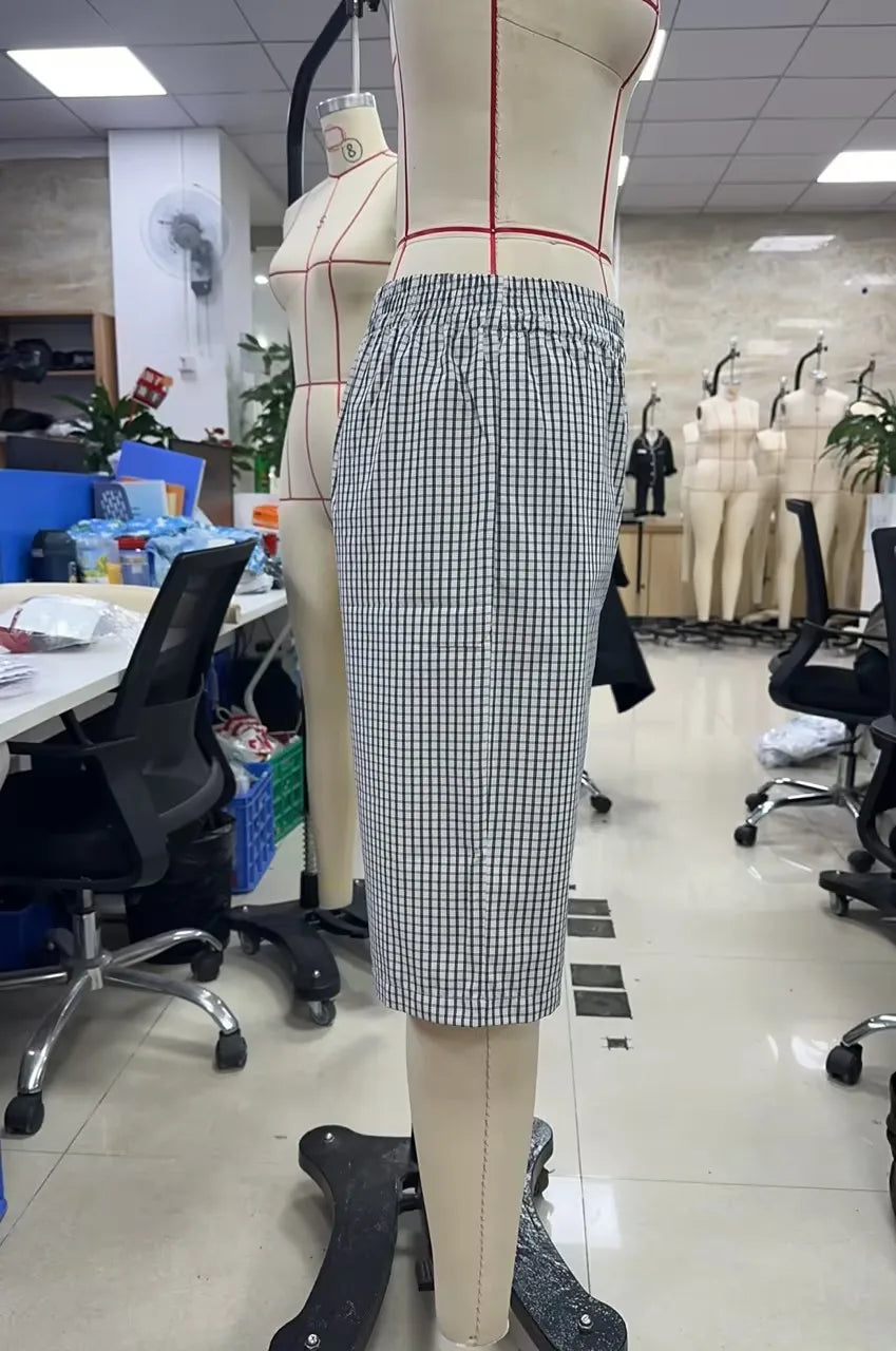 VacationGrabs Vintage Plaid Check Bermuda Shorts Elastic Waist Loose Knee Length Trousers For Women Casual Summer Streetwear DailyWear