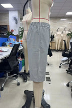 VacationGrabs Vintage Plaid Check Bermuda Shorts Elastic Waist Loose Knee Length Trousers For Women Casual Summer Streetwear DailyWear