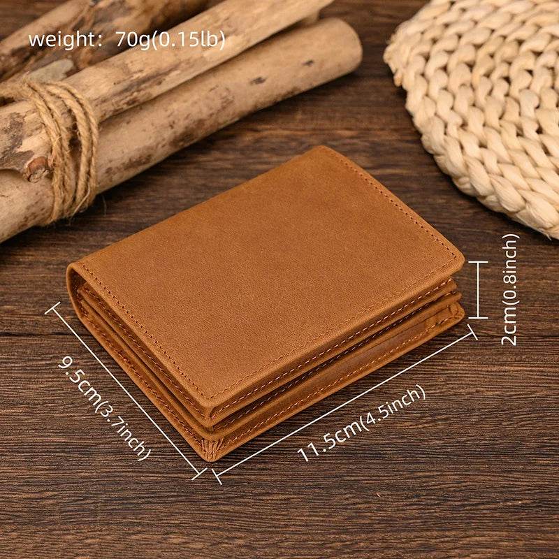 Leather Wallet for Men Crazy Horse Short Purse Multi Card Holder - VacationGrabs