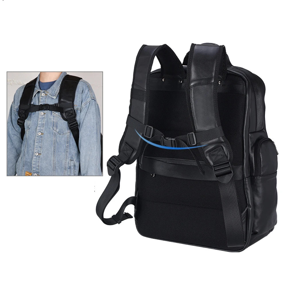 Thick Leather 17" Laptop Backpack Business Travel Leather