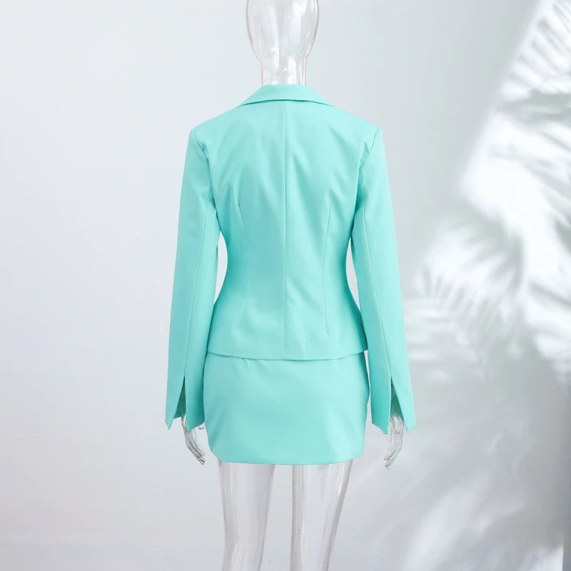 Tiffany Blue Blazer, Mini Skirt & Flare Trouser Separates