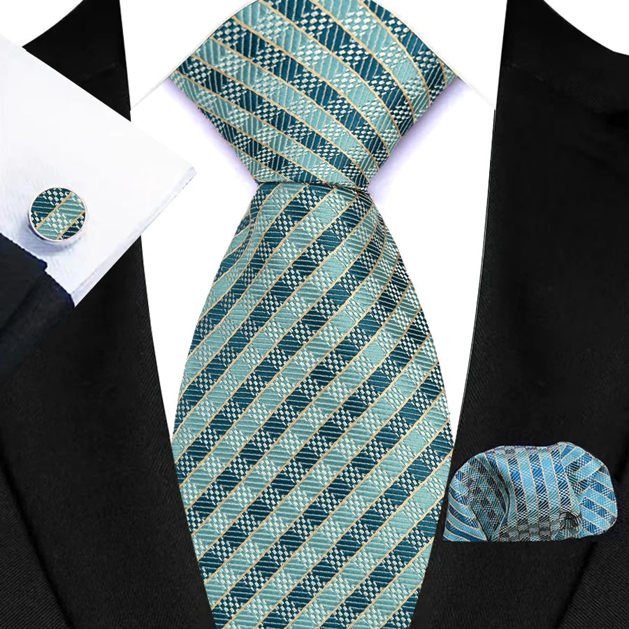 Men Tie Hankerchief Set Plaid & Checks 8CM Necktie Pocket Square Cravat for Male Wedding Party Business Gift Accessories