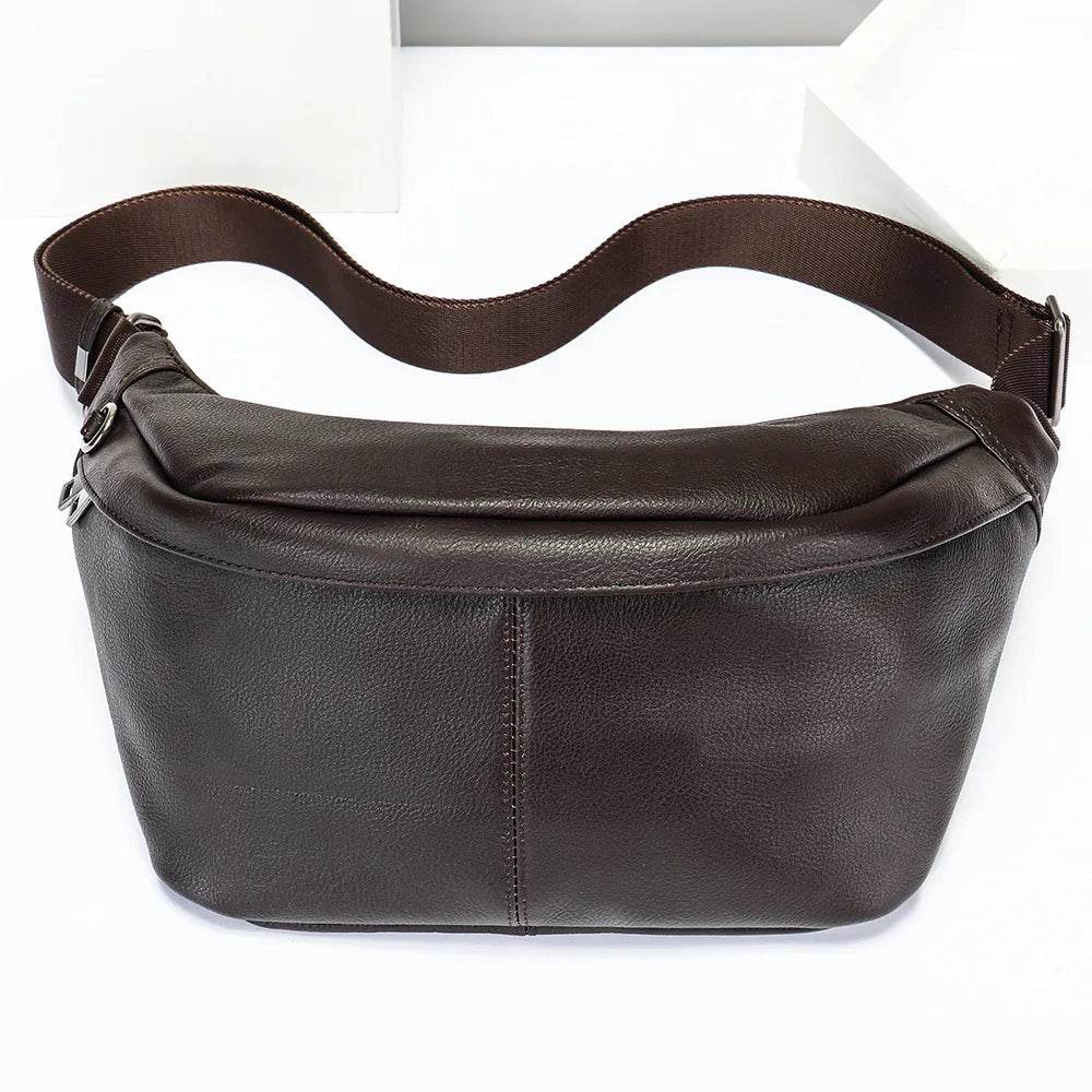 Big Size Leather Chest Bag Waist Pouch Real Cowhide Crossbody - VacationGrabs