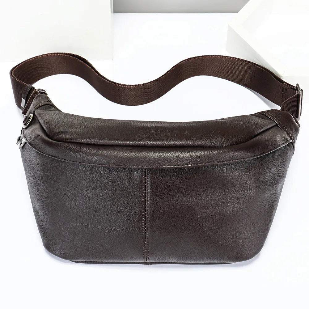 Big Size Leather Chest Bag Waist Pouch Real Cowhide Chest Pack Real Cowhide Crossbody Sling Bags Outdoor Men Fanny Pack