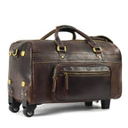 Large Genuine Leather Trolley Duffel – Rolling Luggage Bag - VacationGrabs