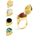 Hidden Lipstick Holder Open Ring, 18K Gold-Plated Steel