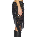 VacationGrabs Women Boho Handmade Crochet Sequin Fringe Wrap Skirt Asymmetrical Tassel Beach Cover Up Summer Festival Streetwear