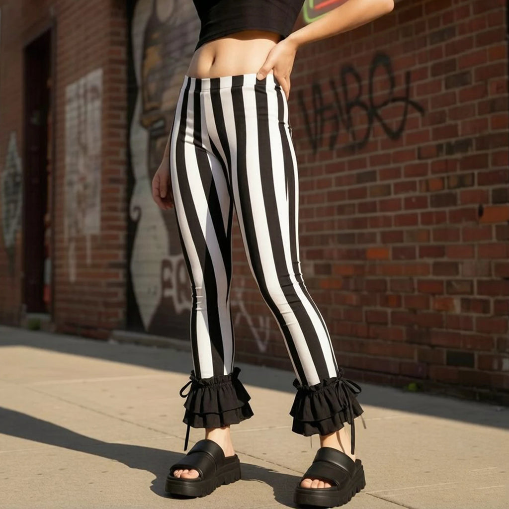 Women's Striped Flare Pants Ruffle Drawstring High Waist