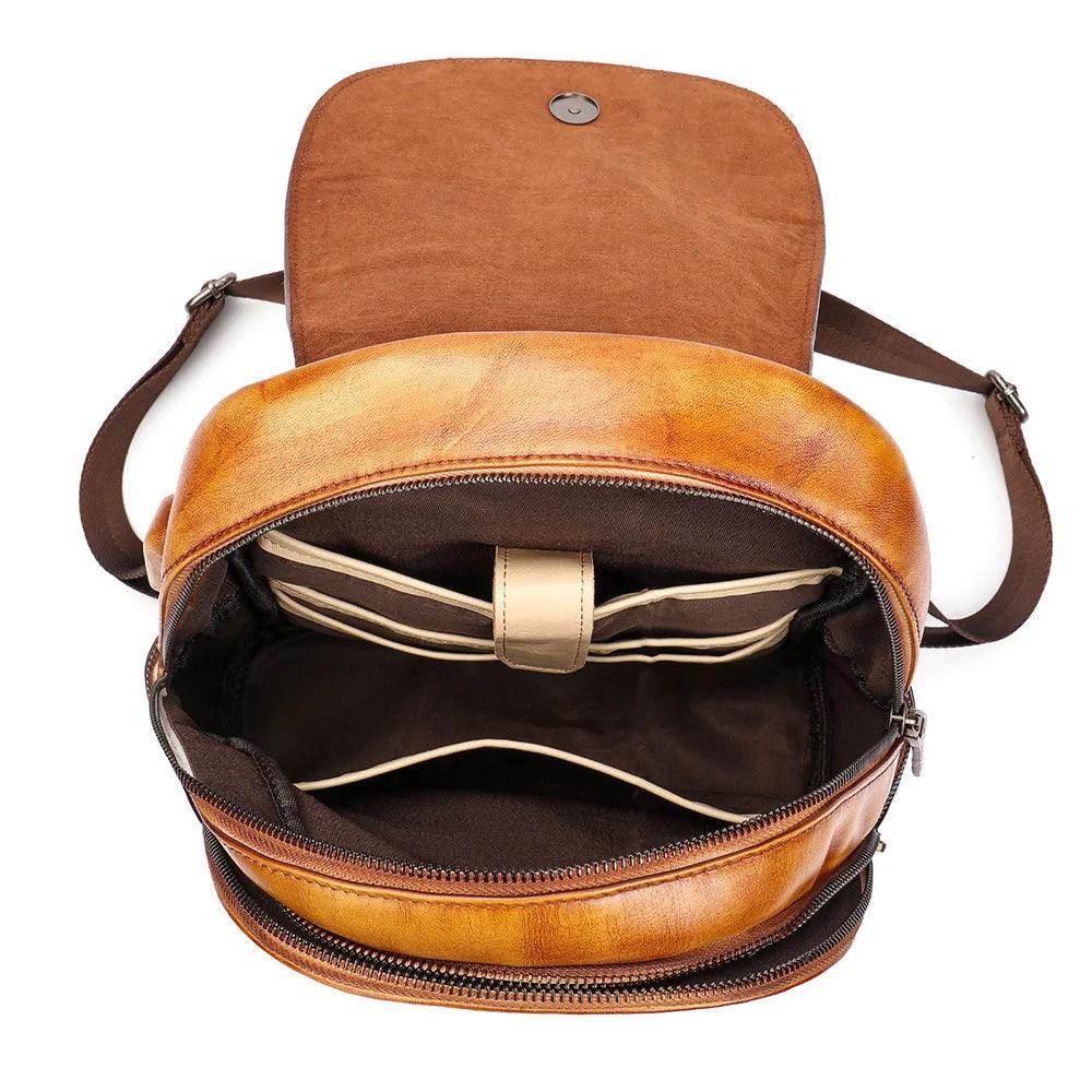 Retro Embossed Floral Backpack For Women Genuine Leather - VacationGrabs