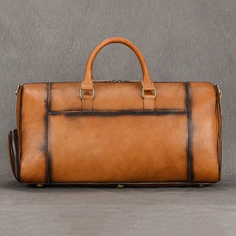 Vintage Men’s Leather Travel Bag Large Duffle with Shoe Compartment - VacationGrabs