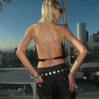 VacationGrabs Women's Sheer Lace Halter Tops Stylish Solid Black Mesh Backless Sleeveless Vest for Summer Night Out Party Clubwear