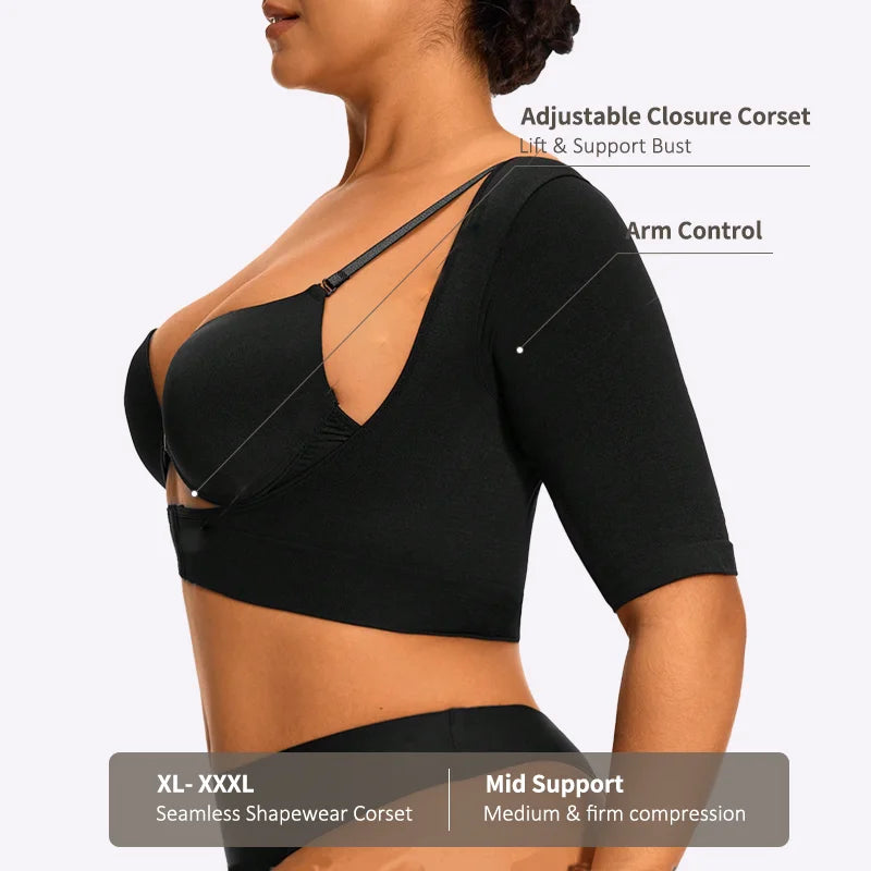 Plus Size Upper Arm Shaper Corset Top, Push-Up Front Bra