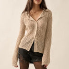 VacationGrabs Women Y2K Vintage Cardigan Knitted Hollow Out Sweater Tops Casual Fashion Top Casual Daily Wear Winter Fall Outerwear