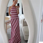 Women's striped halter neck maxi dress, perfect for summer gatherings