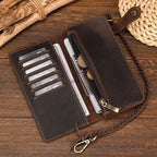 Genuine Leather Long Wallet with Wrist Belt Strap Chain Wallet Gift - VacationGrabs