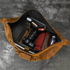 100% Genuine Crazy Horse Leather Travel Duffel Bag Rivet Design - VacationGrabs