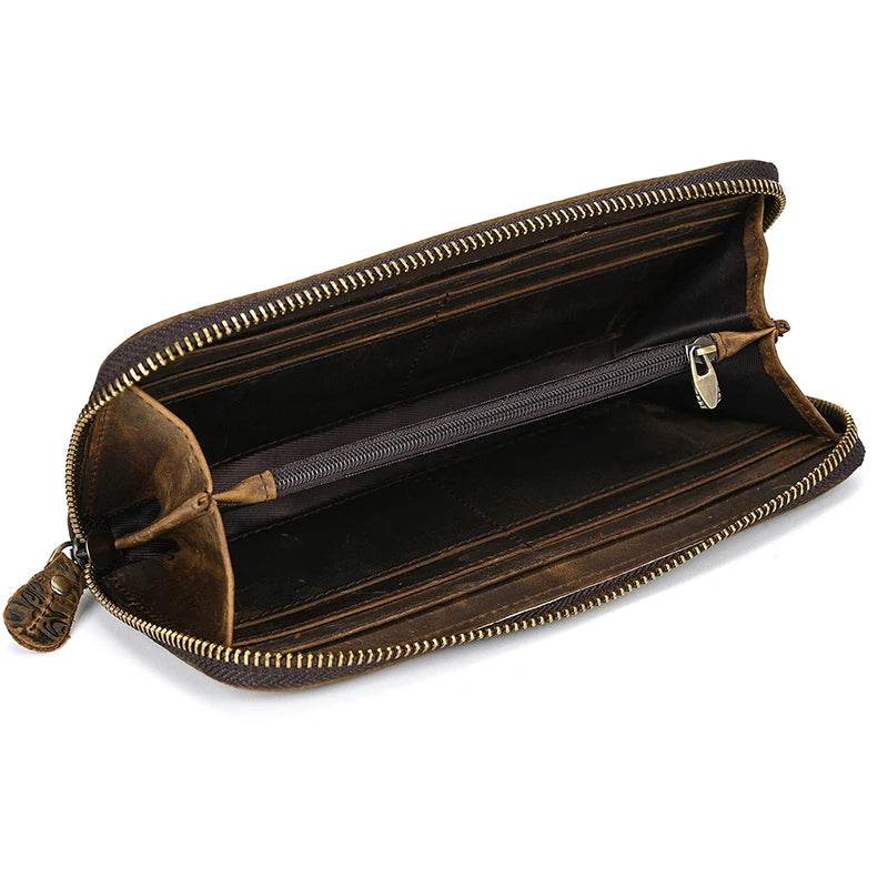 Vintage Leather Long Purse for Men & Women Cowhide Card Clutch - VacationGrabs