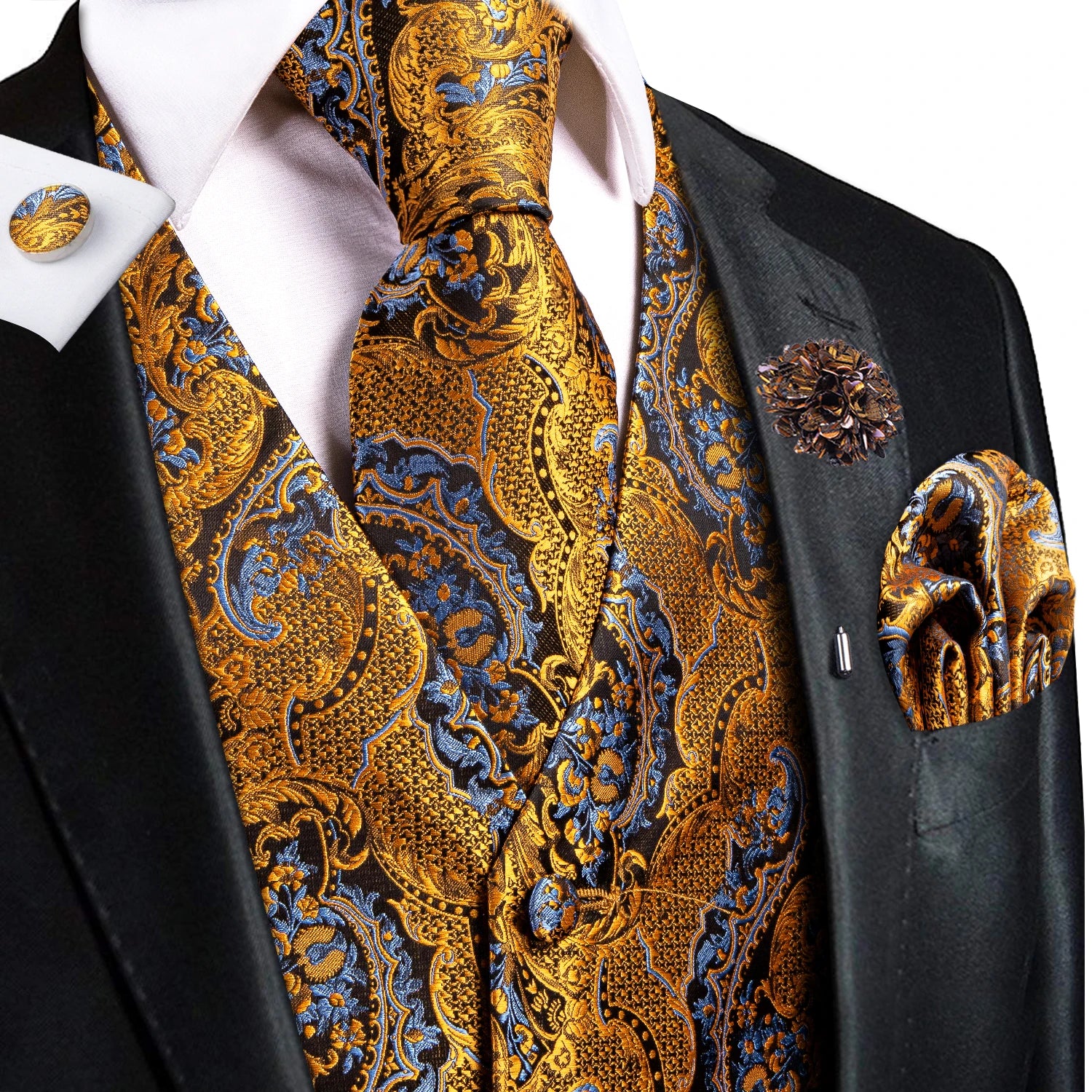 Elegant Vest and Tie Sets for Men - Red Paisley Design
